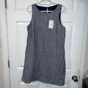Quince 100% European Linen Tank Mini Dress in Chambray Stripe SIZE M NWT